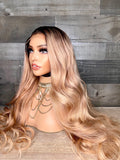 28" Rose Gold blonde closure wig high density indian hair