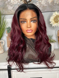 Made to order !Black cherry unit with natural black roots thick frontal wig