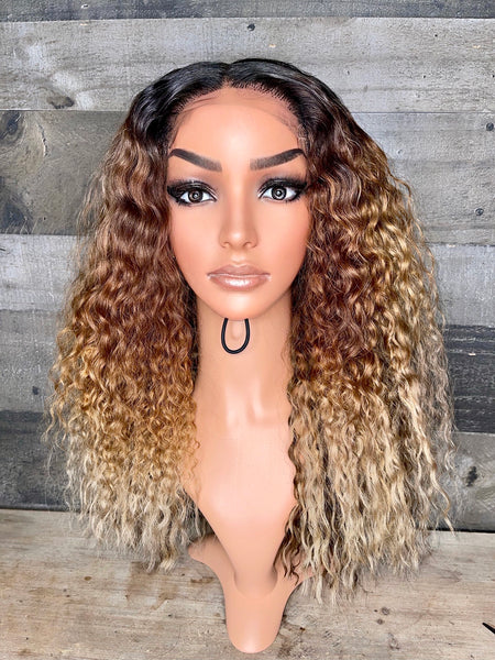 5x5 Cambodian curly 22” with custom blonde ombré