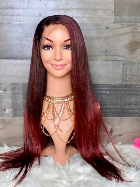 26” raspberry red ombré frontal unit