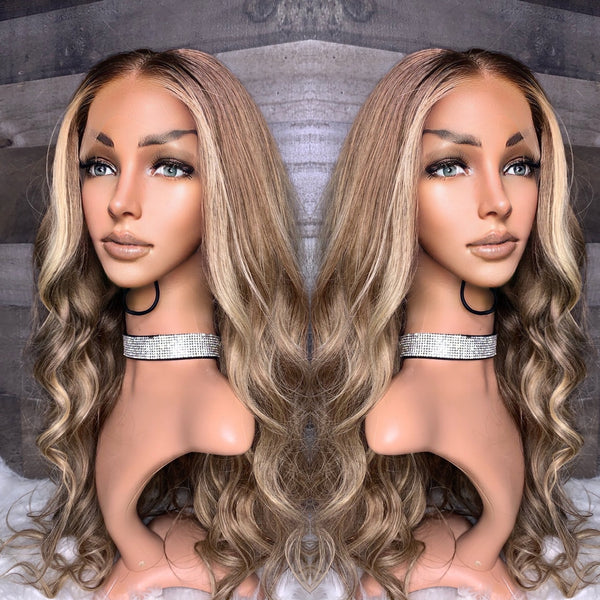 24” blonde ombré highlight lace frontal wig