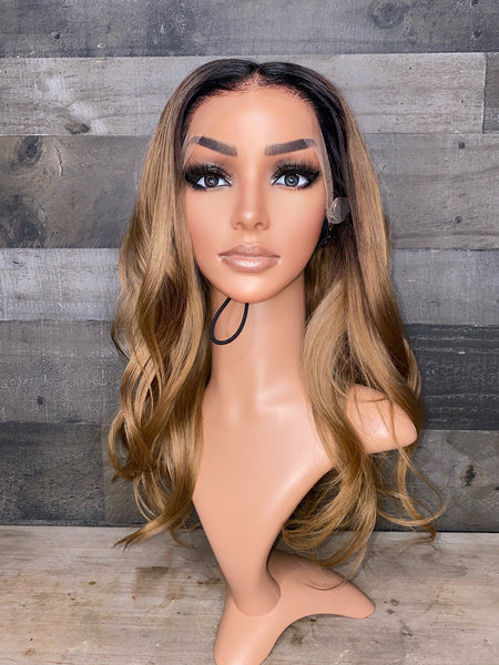 Custom honey colored frontal wig with dark roots