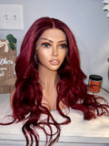 Cherry red frontal wig Indian silky 24”