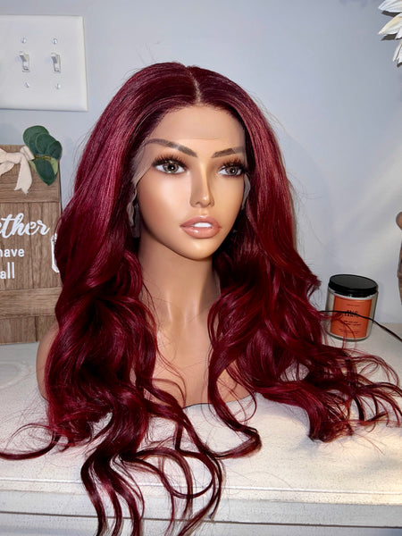 Cherry red frontal wig Indian silky 24”