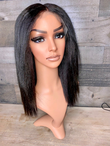 Kinky straight 14” lace frontal wig