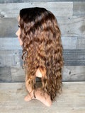 18” indian raw loose curls with custom golden chestnut color 3 bundles+frontal