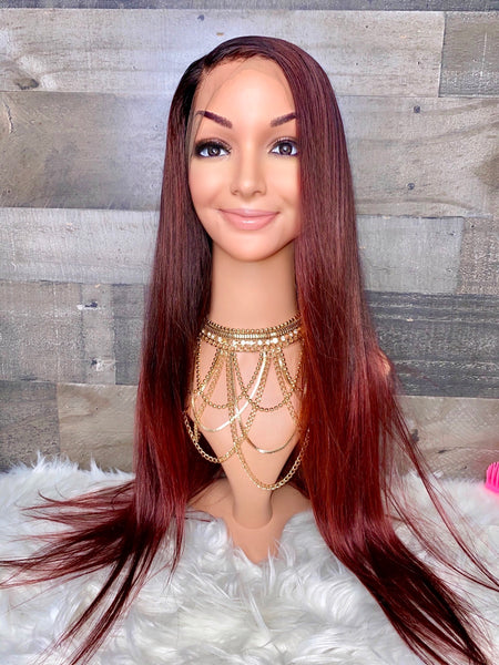 26” raspberry red ombré frontal unit