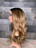 Custom honey colored frontal wig with dark roots