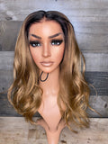 Custom honey colored frontal wig with dark roots