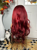 Cherry red frontal wig Indian silky 24”