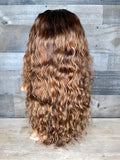18” indian raw loose curls with custom golden chestnut color 3 bundles+frontal
