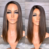 Silk top frontal wig European silky hair with natural brown ombré