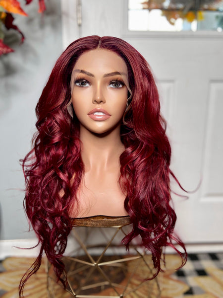 Cherry red frontal wig Indian silky 24”