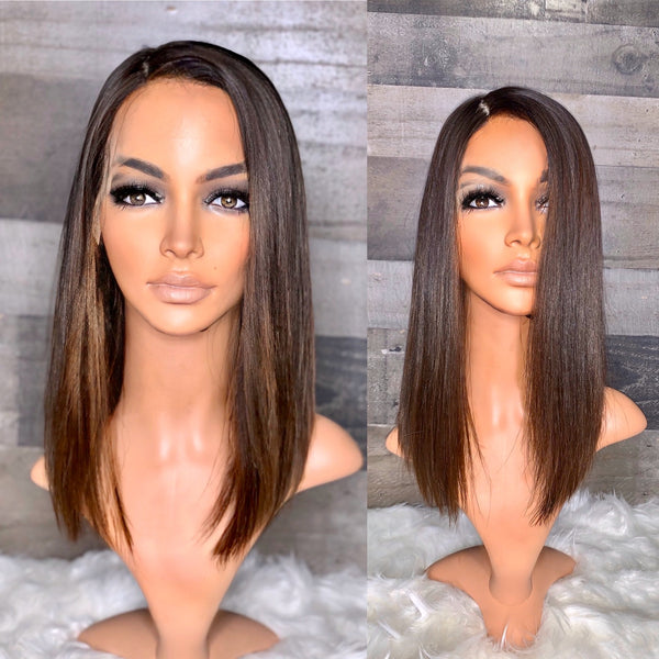 Silk top frontal wig European silky hair with natural brown ombré