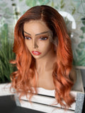 Stunning Orange frontal wig with dark roots