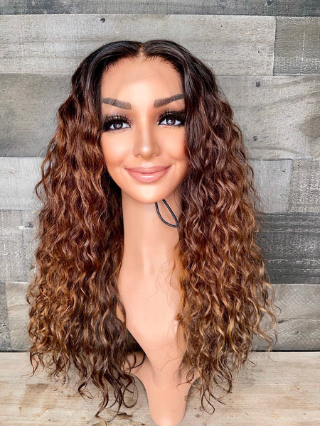 18” indian raw loose curls with custom golden chestnut color 3 bundles+frontal