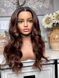 MTO 24” HD frontal medium brown with natural roots indian hair