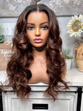 MTO 24” HD frontal medium brown with natural roots indian hair