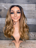 Custom honey colored frontal wig with dark roots